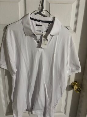 DKNY Men's White Polo with Subtle Collar Trim